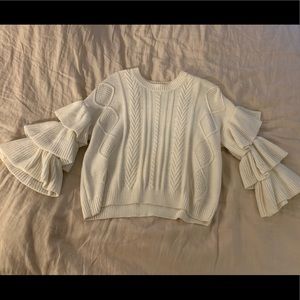 Urban Outfitters Flutter Ruffle Sleeve Cable Knit Sweater White Size L